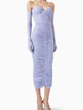 Alex Perry ruched jersey midi dress with gloves US6/M NWT